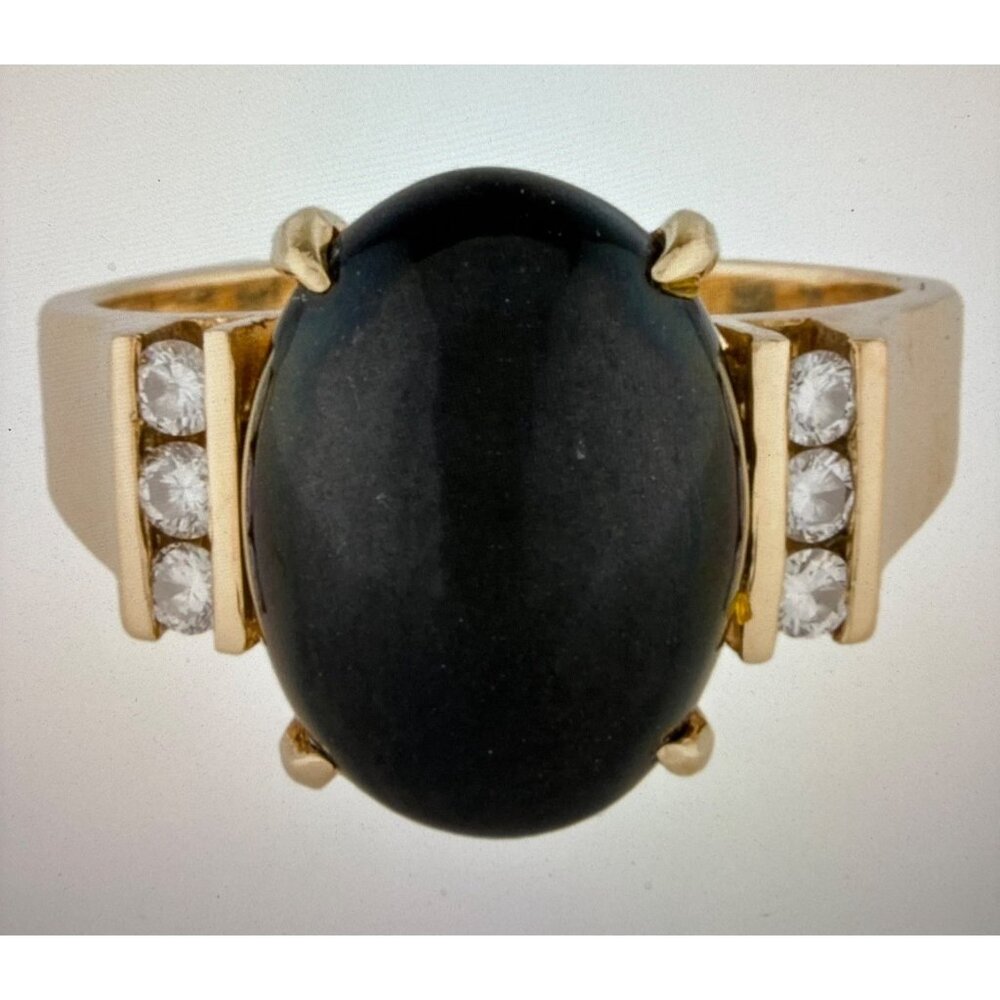 Gump's 14K Gold Oval Nephrite & Diamond Accent Cocktail Ring For Women 8.75 - Picture 2 of 14